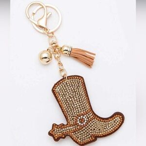 NWT Brown Rhinestone Cowboy Boot Bag Charm